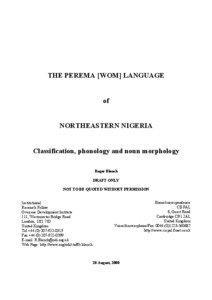 THE PEREMA [WOM] LANGUAGE of NORTHEASTERN NIGERIA