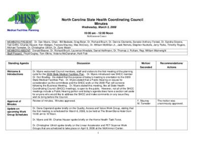 North Carolina State Health Coordinating Council Minutes Wednesday, March 5, 2008 Medical Facilities Planning  10:00 am - 12:00 Noon