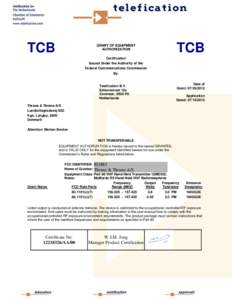 TCB  GRANT OF EQUIPMENT AUTHORIZATION  TCB