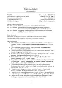 Gani Aldashev November 2015 ECARES Solvay Brussels School of Econ. and Mgmt Université libre de Bruxelles 50, Avenue Roosevelt CP 114