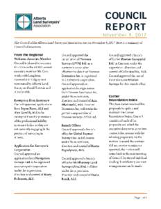 COUNCIL REPORT From the Registrar Corner Recordation Index