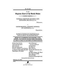 NoIn the Supreme Court of the United States NATIONAL INSTITUTE OF FAMILY LIFE ADVOCATES, DBA NIFLA, et al.,