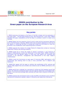 September[removed]ERRIN contribution to the Green paper on the European Research Area  Key points