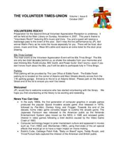 THE VOLUNTEER TIMES-UNION  Volume I, Issue 6 October[removed]VOLUNTEERS ROCK!!