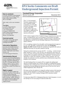 EPA Seeks Comments on Draft Underground Injection Permit - December 2014