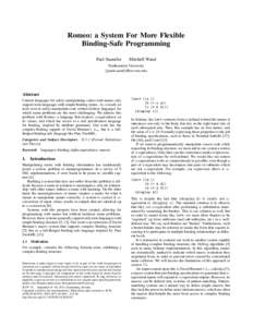 Romeo: a System For More Flexible Binding-Safe Programming Paul Stansifer Mitchell Wand