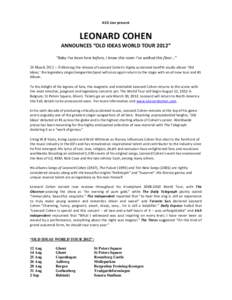 Old Ideas / Leonard / Quebec / Canada / Leonard Cohen / Mystics / Jews