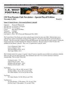 2013 Week 11 CB West Football Newsletter
