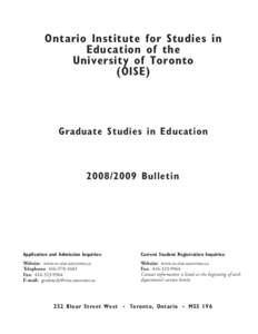 Ontario Institute for Studies in Education of the University of Toronto (OISE)  Graduate Studies in Education