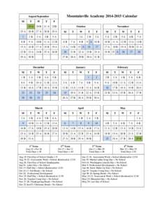Mountainville Academy[removed]Calendar  August/September M  T