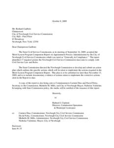 October 8, 2009  Mr. Richard Gadbois Chairperson City of Newburgh Civil Service Commission City Hall—First Floor