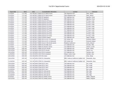 Fall 2014 Departmental Exams  Exam Date Start