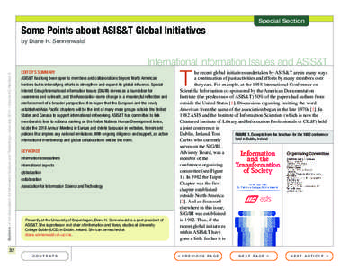 Special Section  Some Points about ASIS&T Global Initiatives by Diane H. Sonnenwald  Bulletin of the Association for Information Science and Technology – June/July 2014 – Volume 40, Number 5