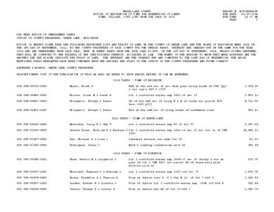 GREEN LAKE COUNTY NOTICE OF EXPIRATION OF TIME FOR REDEMPTION OF LANDS TOWN, VILLAGE, CITY LOTS FROM TAX SALE OF 2011 REPORT #: NOTOEXPRLST RUN DATE: [removed]