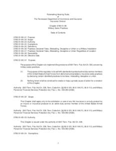 Rulemaking Hearing Rules of The Tennessee Department of Commerce and Insurance Insurance Division Chapter[removed]Military Sales Practices