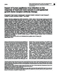 Impact of human papilloma virus infection on the response of head and neck cancers to anti-epidermal growth factor receptor antibody therapy