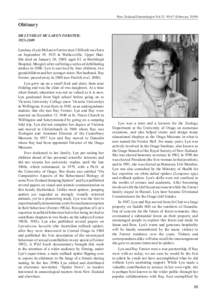 New Zealand Entomologist Vol 32: FebruaryObituary DR LYNDSAY MCLAREN FORSTER: Lyndsay (Lyn) McLaren Forster (neé Clifford) was born