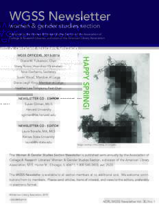 WGSS Newsletter 	 women & gender studies section Published by the Women & Gender Studies Section of the Association of