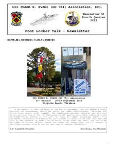 USS FRANK E. EVANS (DD 754) Association, INC. Newsletter 51 Fourth Quarter[removed]Foot Locker Talk - Newsletter