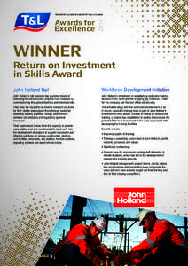 WINNER  Return on Investment in Skills Award John Holland Rail