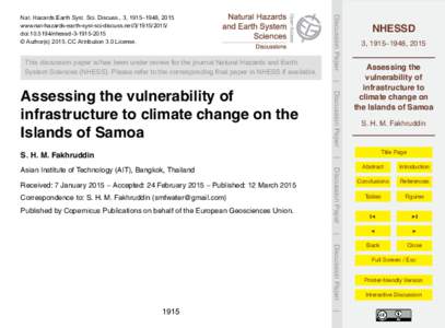 This discussion paper is/has been under review for the journal Natural Hazards and Earth System Sciences (NHESS). Please refer to the corresponding final paper in NHESS if available. Discussion Paper  Nat. Hazards Earth 