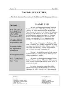 Number 62  Fall 2015 NAAHoLS NEWSLETTER The North American Association for the History of the Language Sciences