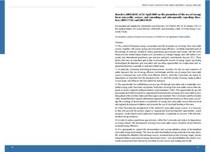 PART II ACQUIS COMMUNAUTAIRE / RENEWABLE ENERGY / Directive[removed]EC  Directive[removed]EC of 23 April 2009 on the promotion of the use of energy from renewable sources and amending and subsequently repealing Directive