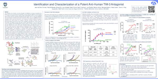 Identification and Characterization of a Potent Anti-Human TIM-3 Antagonist Copies of this poster obtained through Quick Response Code are for personal use only and may not be reproduced without permission from the autho