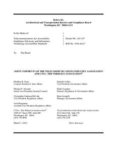 Before the Architectural and Transportation Barriers and Compliance Board Washington, DC[removed]In the Matter of Telecommunications Act Accessibility Guidelines; Electronic and Information