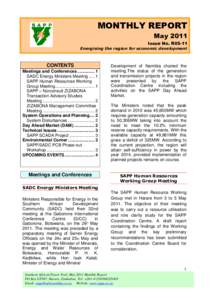 MONTHLY REPORT May 2011 Issue No. R05-11 Energising the region for economic development