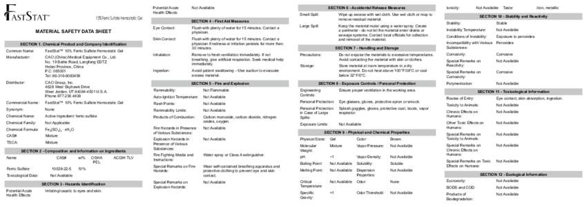 10% Ferric Sulfate Hemostatic Gel  Potential Acute Health Effects:  MATERIAL SAFETY DATA SHEET