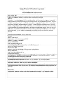 Great Western Woodland Supersite Affiliated projects summary Date: August 2013 Project title: Regional variability in Salmon Gum woodlands in the GWW Abstract: This project is investigating what environmental variables a