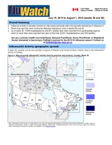 Fluwatch - July 19 to August 1, 2015 (week 29 and 30)