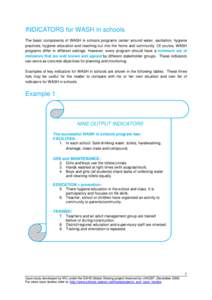 INDICATORS for WASH in schools The basic components of WASH in schools programs center around water, sanitation, hygiene practices, hygiene education and reaching out into the home and community. Of course, WASH programs