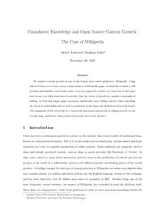 Cumulative Knowledge and Open Source Content Growth: The Case of Wikipedia Aleksi Aaltonen∗, Stephan Seiler†