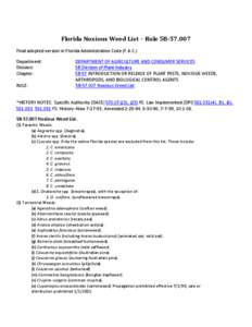 Florida Noxious Weed List – Rule 5B[removed]Final adopted version in Florida Administrative Code (F.A.C.) Department: Division: Chapter: RULE: