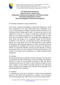 Stalna misija Bosne i Hercegovine pri Uredu Ujedinjenih naroda u Becu, OSSE i drugim medjunarodnim organizacijama, B E C Permanent Mission of Bosnia and Herzegovina to the United Nations Office in Vienna, OSCE and other 