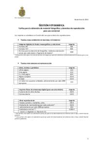 Real Academia de la Historia  Noviembre de 2015 GESTIÓN FOTOGRÁFICA Tarifas para la obtención de material fotográfico y derechos de reproducción