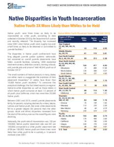 FACT SHEET: NATIVE DISPARITIES IN YOUTH INCARCERATION  Native Disparities in Youth Incarceration Native Youth 3X More Likely than Whites to be Held Native youth1 were three times as likely to be incarcerated as white you