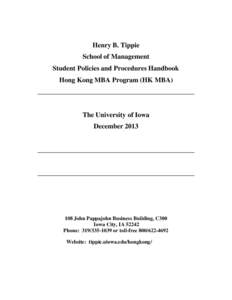 Henry B. Tippie School of Management Student Policies and Procedures Handbook Hong Kong MBA Program (HK MBA) ______________________________________________