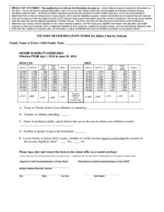 PRIVACY ACT STATEMENT: This explains how we will use the information you give us. Various federal programs require the information on this form. You do not have to give the information, but if you do not, the charter sch