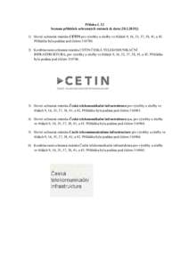 Příloha č. 12 Seznam přihlášek ochranných známek (k datuSlovní ochranná známka CETIN pro výrobky a služby ve třídách 9, 16, 35, 37, 38, 41, a 42. Přihláška byla podána pod číslem 51