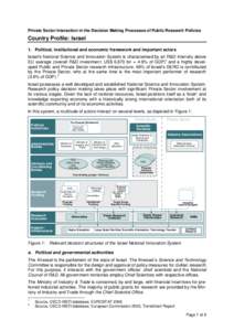 Private Sector Interaction in the Decision Making Processes of Public Research Policies  Country Profile: Israel 1. Political, institutional and economic framework and important actors Israel’s National Science and Inn