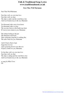 Folk & Traditional Song Lyrics - Fare Thee Well Marianne