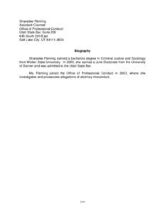 Sharadee Fleming Assistant Counsel Office of Professional Conduct Utah State Bar, Suite[removed]South 200 East Salt Lake City, UT[removed]