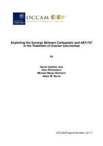 Exploiting the Synergy Between Carboplatin and ABT-737 in the Treatment of Ovarian Carcinomas by  Harsh Vardhan Jain