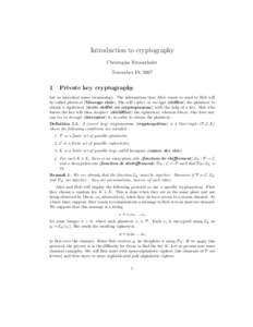 Introduction to cryptography Christophe Ritzenthaler November 19, 2007 1