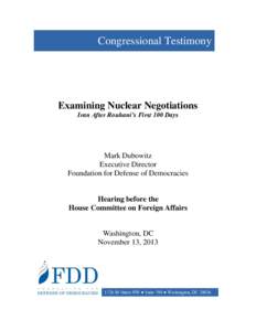 Congressional Testimony  Examining Nuclear Negotiations Iran After Rouhani’s First 100 Days  Mark Dubowitz