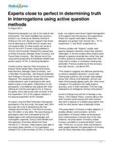 Experts close to perfect in determining truth in interrogations using active question methods