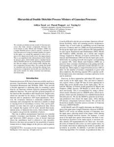 Hierarchical Double Dirichlet Process Mixture of Gaussian Processes Aditya Tayal and Pascal Poupart and Yuying Li {amtayal, ppoupart, yuying}@uwaterloo.ca Cheriton School of Computer Science University of Waterloo Waterl